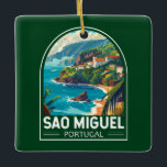 Adorno De Cerámica Arte de viajes en la isla de Sao Miguel Portugal<br><div class="desc">Diseño de viaje vectorial retro de la isla de Sao Miguel. Es conocido por su paisaje volcánico,  su flora y su rica vida marina,  incluyendo las ballenas.</div>