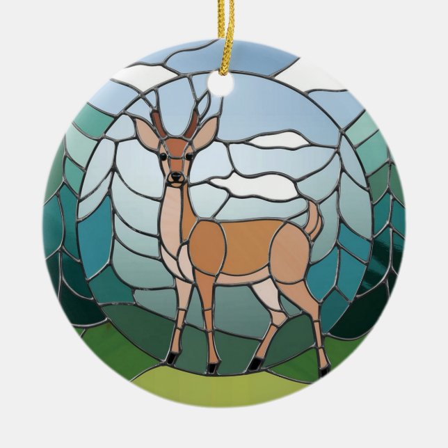 Adorno De Cerámica Arte De Vidrio Manchado, Arte De Venado De Estilo  (Frente)