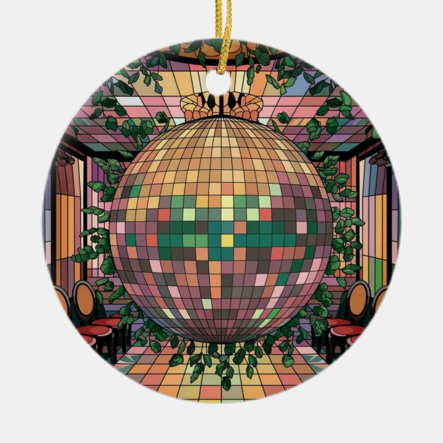 Adorno De Cerámica Arte de vidrio manchado, disco Ball estilo de vidr (Frente)