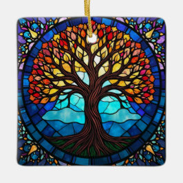 Adorno De Cerámica Arte de Vidrio Teñido, Árbol de la Vida en Vidrio 