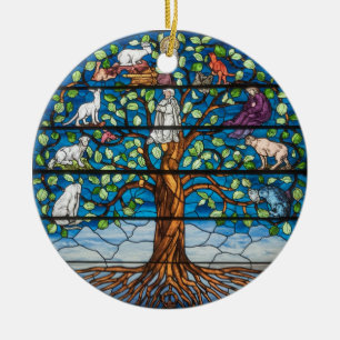 Adorno De Cerámica Arte de Vidrio Teñido, Árbol de la Vida en Vidrio