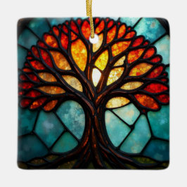 Adorno De Cerámica Arte de Vidrio Teñido, Árbol de la Vida en Vidrio 