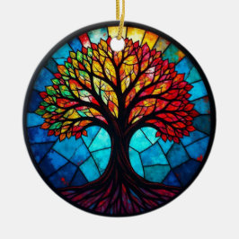 Adorno De Cerámica Arte de Vidrio Teñido, Árbol de la Vida en Vidrio 
