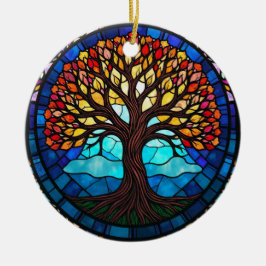 Adorno De Cerámica Arte de Vidrio Teñido, Árbol de la Vida en Vidrio 