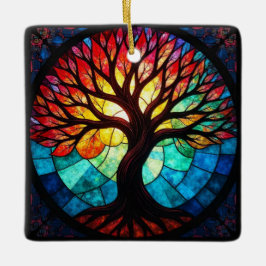 Adorno De Cerámica Arte de Vidrio Teñido, Árbol de la Vida en Vidrio 