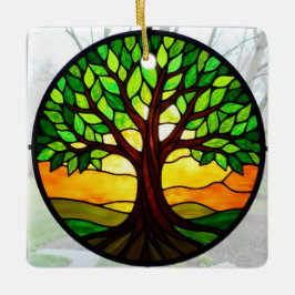 Adorno De Cerámica Arte de Vidrio Teñido, Árbol de la Vida en Vidrio 