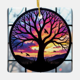 Adorno De Cerámica Arte de Vidrio Teñido, Árbol de la Vida en Vidrio 