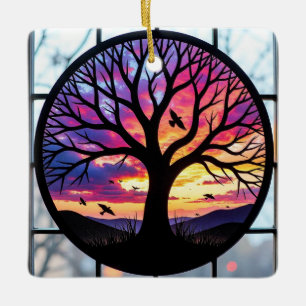 Adorno De Cerámica Arte de Vidrio Teñido, Árbol de la Vida en Vidrio