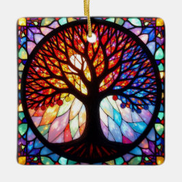Adorno De Cerámica Arte de Vidrio Teñido, Árbol de la Vida en Vidrio 