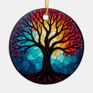 Adorno De Cerámica Arte de Vidrio Teñido, Árbol de la Vida en Vidrio