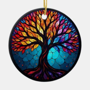 Adorno De Cerámica Arte de Vidrio Teñido, Árbol de la Vida Vidrio Teñ