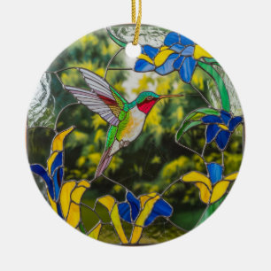 Adorno De Cerámica Arte de Vidrio Teñido, Colibrí de Vidrio Teñido