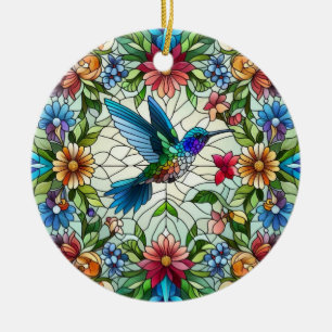 Adorno De Cerámica Arte de Vidrio Teñido, Colibrí de Vidrio Teñido