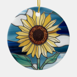 Adorno De Cerámica Arte de Vidrio Teñido, Girasol de Vidrio Teñido