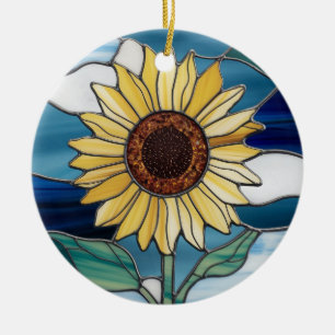 Adorno De Cerámica Arte de Vidrio Teñido, Girasol de Vidrio Teñido