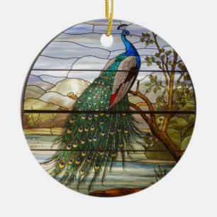 Adorno De Cerámica Arte de Vidrio Teñido, Pavón de Vidrio Teñido