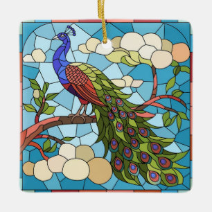 Adorno De Cerámica Arte de Vidrio Teñido, Pavón de Vidrio Teñido