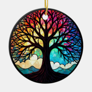 Adorno De Cerámica Arte de Vidrio Teñido, Vidrio Teñido del Árbol de