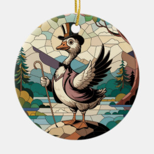 Adorno De Cerámica Arte de Vidrio Teñido, Vidrio Teñido Silly Goose