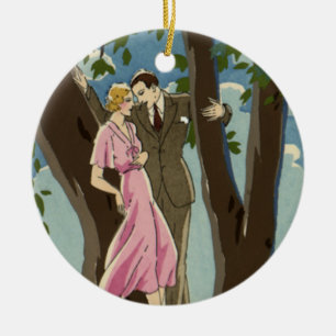 Adorno De Cerámica Arte Deco Antiguo Pareja de Recién Casados Amor y 