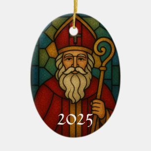 Adorno De Cerámica Arte Deco de Vidrio Emplomado de Navidad Santa Per