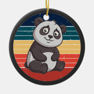 Adorno De Cerámica Arte del atardecer del oso panda tímido retro