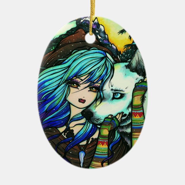 Adorno De Cerámica Arte del chica de la nieve del lobo del vampiro (Frente)