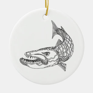Adorno De Cerámica Arte del Doodle de los pescados del Barracuda