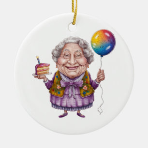 Adorno De Cerámica Arte divertido de cumpleaños de abuela en biciclet