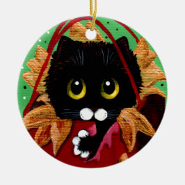 Adorno De Cerámica Arte divertido de gato negro de Navidad Creationar