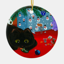 Adorno De Cerámica Arte divertido de gato negro de Navidad Creationar