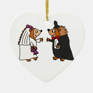 Adorno De Cerámica Arte divertido de la boda del erizo de novia y del