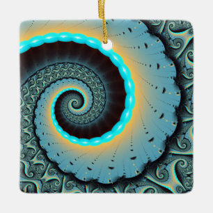 Adorno De Cerámica Arte en espiral abstracto azul turquesa naranja fr