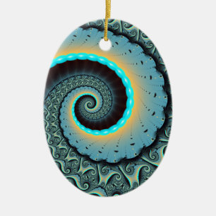 Adorno De Cerámica Arte en espiral fractal abstracto azul turquesa na