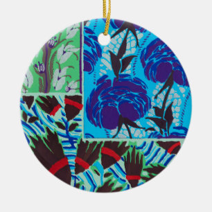 Adorno De Cerámica Arte Floral Azul y Verde Maximalista Vibrante