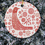 Adorno De Cerámica Arte folclórico de aves<br><div class="desc">Diseño floral folclórico de estilo folclórico escandinavo,  rojo y blanco. Arte original de Nic Squirrell.</div>