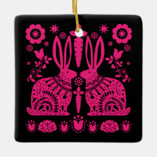 Adorno De Cerámica Arte folclórico nórdico escandinavo conejo