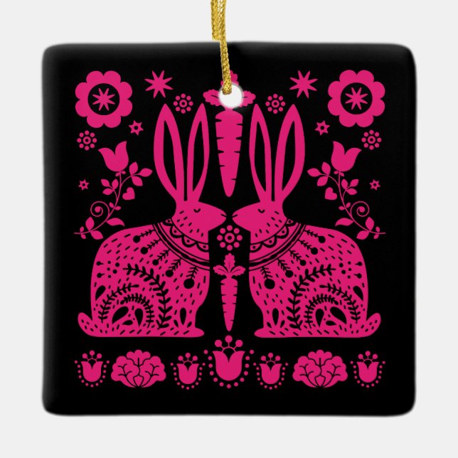 Adorno De Cerámica Arte folclórico nórdico escandinavo conejo (Anverso)