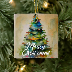 Adorno De Cerámica Arte fotográfico festivo de árbol de Navidad con a
