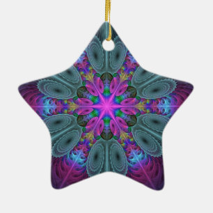 Adorno De Cerámica Arte fractal colorido de mandala con estrella rosa