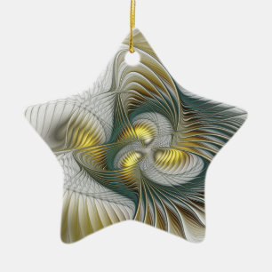 Adorno De Cerámica Arte fractal de fantasía Verde azulada de oro nobl