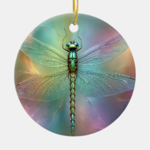 Adorno De Cerámica Arte fractal de libélula pastel elegante,