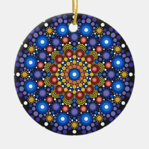 Adorno De Cerámica Arte Fractal Floral Dotado Retro Mandala
