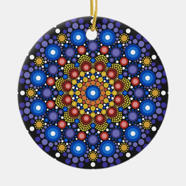Adorno De Cerámica Arte Fractal Floral Dotado Retro Mandala (Frente)