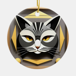 Adorno De Cerámica Arte geométrico de un diseño abstracto de gato est