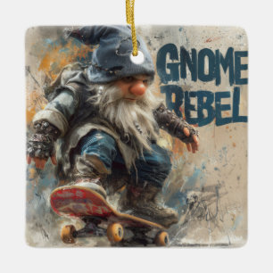 Adorno De Cerámica Arte gráfico de gnomos rebeldes en monopatín