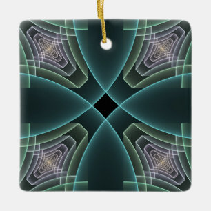 Adorno De Cerámica Arte gráfico geométrico fractal teal moderno