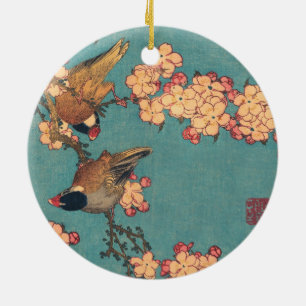 Adorno De Cerámica Arte Japonés de Pájaros y Flores Rosas Florales