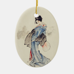 Adorno De Cerámica Arte Japonés Tradicional de Geisha con Kimono