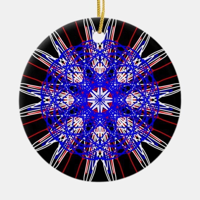 Adorno De Cerámica arte kaleidoscope mandala azul rojo negro (Frente)